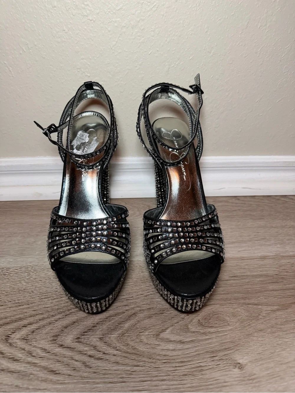 Jessica Simpson Black Rhinestone Platform Heels